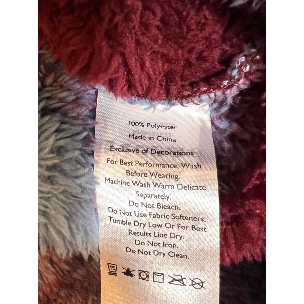 Eddie Bauer Womens Plaid Fleece Quarter Zip Pullover Sweatshirt XL Burgundy Blue - Picture 8 of 11